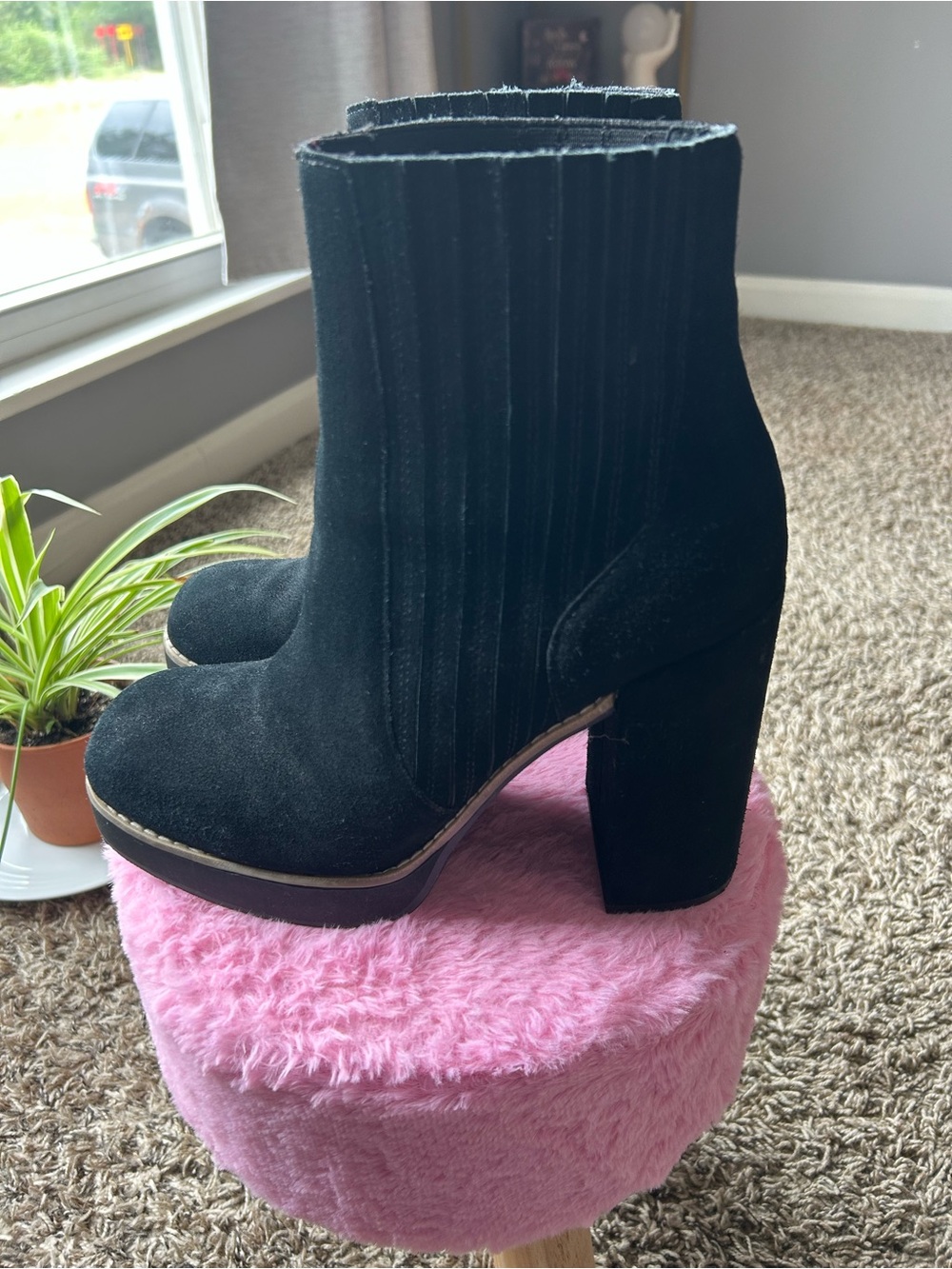 Steve Madden Joline Black Suede Platform Ankle Boots